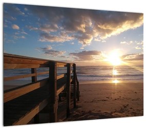 Obraz na szkle - molo, plaża i morze (70x50 cm)