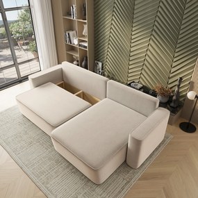 Masseno Narożnik BELARO z funkcją spania i pojemnikiem na pościel Narozniki L, Rozkładana sofa - Kremowy, CASTEL 03