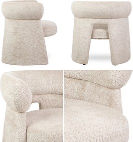 Designerski fotel do salonu Madame, beżowa tkanina szenilowa
