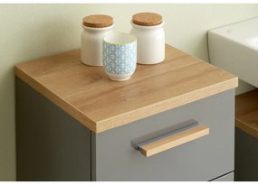 Szara niska szafka łazienkowa w dekorze dębu 35,5x89,5 cm Quickset 924 – Pelipal