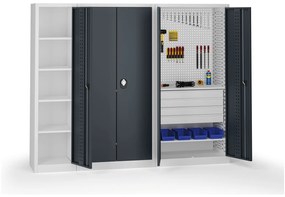 Szafa warsztatowa, 1 półka + 7 szuflad, 1950 × 950 × 500 mm, grafitowe drzwi