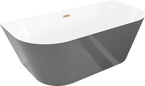 Mexen Oval Slim wanna wolnostojąca przyścienna 170 x 80 cm, biała/szara, przelew miedź szczotkowana - 52661708062-65