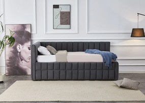 Łóżko 90x200 z drugim wysuwanym miejscem do spania szary welur DERBY