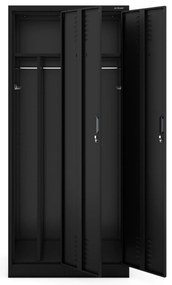 Szafka ubraniowa BHP czarna: czterokomorowa KACPER, 800 x 1800 x 500 mm