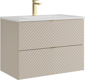 Wisząca szafka łazienkowa z wpuszczaną umywalką i baterią – beż – 80 cm – DORIONI