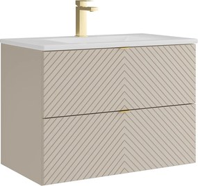 Szafka łazienkowa wisząca z wpuszczaną umywalką i baterią – beż – 80 cm – DORIONI