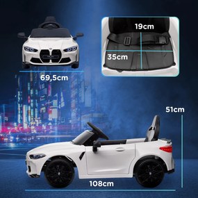 AIYAPLAY Elektryczny Samochód dla Dzieci BMW M4, Dźwięk &amp; Światło, 3-5 km/h, z pilotem, dla dzieci 3-5 lat, Biały