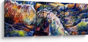 Obraz - Statek na falach oceanu, akwarela (z zegarem) (90x30 cm)