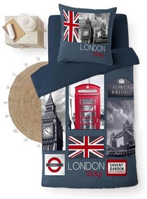 Ciemnoniebieska bawełniana pościel jednoosobowa 140x200 cm City London – douceur d'intérieur
