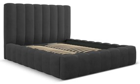 Antracytowe tapicerowane łóżko dwuosobowe ze schowkiem i stelażem 180x200 cm Kelp – Micadoni Home