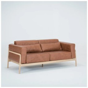 Karmelowa sofa z bawolej skóry z konstrukcją z litego drewna dębowego Gazzda Fawn, 180 cm