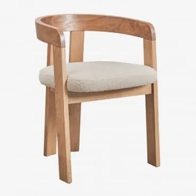 Krzesło Tapicerowane Yvone Do Jadalni Z Drewnianymi Podłokietnikami Naturalna & Bouclé Beige - Sklum