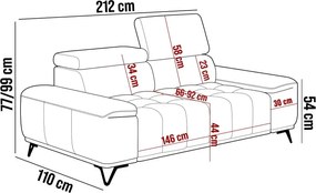 Sofa kanapa PALLADIO z elektrycznym systemem rozkładania siedziska regulowane zagłówki WERSAL