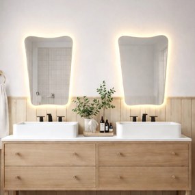 Lustro o nieregularnym kształcie oszlifowane z podświetleniem LED LOONA | Różne rozmiary | Różne kolory : Kolor tafli szkła - Srebrny, Rozmiar - 69x127 cm