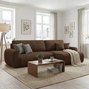 Stylowy narożnik rozkładany prawostronny  ARIEL L 246x150x87 cm w tkaninie Velo 48 brązowej