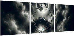 Obraz – Czarno-białe drzewo w pełni księżyca (z zegarem) (90x30 cm)
