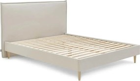 Beżowe tapicerowane łóżko dwuosobowe ze stelażem 180x200 cm Sary – Bobochic Paris