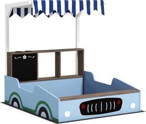 AIYAPLAY Piaskownica z daszkiem, design sklepu spożywczego, ławeczka, tablica do rysowania, drewno świerkowe, 104W x 108D x 90S cm, Niebieska