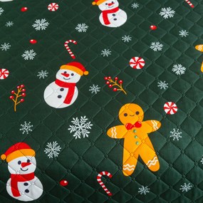 Narzuta na łóżko ze wzorem SNOWMAN AND GINGERBREAD, zielona Rozmiar: 170 x 210 cm
