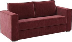 Kanapa 4-osobowa rozkładana z bordowej tkaniny szenilowej - Szeroki stelaż listwowy 160 cm - Materac 22 cm z pamięcią kształtu LORETO