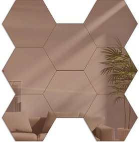 Lustro ścienne złote w kształcie hexagonu hexagon lustro brown 8 sztuk