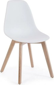 Zestaw 4 białych krzeseł z polipropylenu i drewnianymi nogami - SYSTEM