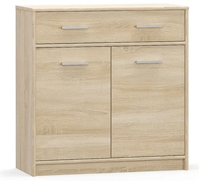 Komoda Dwudrzwiowa z Szufladą Wąska Drewniana do Salonu DEW 83 cm Dąb sonoma Nowoczesna