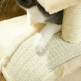 PawHut Drapak dla Kotów 72 cm Wieża z Pluszową Kulą, Słupami z Sizalu, Platformą, Deską do Drapania Kremowy