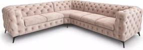 (Wyprzedaż) Narożnik Moet 262x323cm – pudrowy róż z głębokim pikowaniem i personalizowanymi nóżkami
