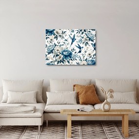 Obraz na szkle - Kolibry z kwiatami (70x50 cm)