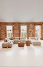 Sofa Modułowy Z Prawym Szezlongiem 5-częściowy Z Podwójnym Szezlongiem Fogler Tkanina Baranek Boucle Kremowy Beż - Sklum