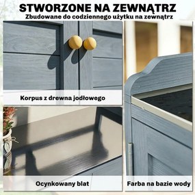 Outsunny Stół do sadzenia z szafką na zewnątrz, drewno, szafka ogrodowa z ocynkowaną powierzchnią roboczą, 2 szuflady, 104x44x140 cm jasnoszary | Aosom PL