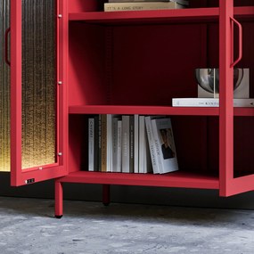 Witryna przeszklona niska czerwona: Modern GINA, 800 x 1015 x 400 mm