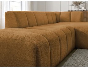 Musztardowy narożnik z materiału bouclé (prawostronny/z szezlongiem) Annecy – Bobochic Paris