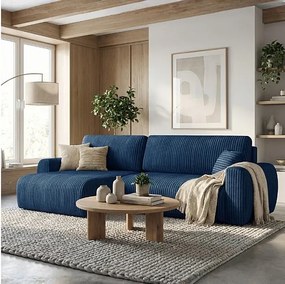 Stylowy narożnik rozkładany lewostronny  ARIEL L 246x150x87 cm w tkaninie Velo 88 granatowej