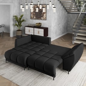 Masseno Narożnik VESTANO  z funkcją spania i pojemnikiem na pościel Narozniki L, Rozkładana sofa - Czarny, MATT VELVET 99