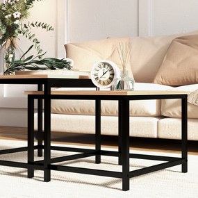 HOMCOM Zestaw 2 stolików kawowych w stylu industrialnym z naturalnym drewnem 60x60x45cm Stylowy i funkcjonalny | Aosom PL