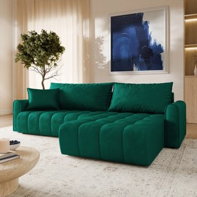 Masseno Narożnik FRIGA z funkcją spania i pojemnikiem na pościel Narozniki L, Rozkładana sofa - Butelkowa zieleń, MONOLITH 37