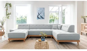 Jasnoszara rozkładana sofa w kształcie litery "U" Miuform Dazzling Daisy, prawostronna