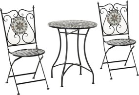 Outsunny Garten Sitzgruppe 3-teilige Mosaiktisch Essgruppe Gartenmöbel-Set 1 Tisch+2 faltbare Stühle Garten Metall Keramikfliese Mehrfarbing | Aosom.pl