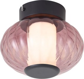 Designerska lampa sufitowa czarna 18 cm z fioletowym szkłem, z wbudowaną diodą LED i 3-stopniowym ściemnianiem - Margherite