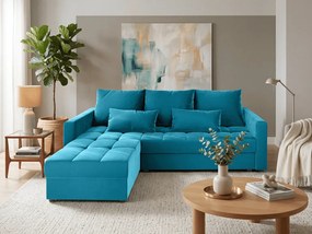 Niebieska rozkładana sofa narożna ZENOVA 220x140 cm, dwustronna