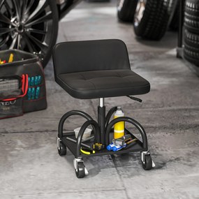 HOMCOM Obrotowy Taboret Warsztatowy z Miejscem na Narzędzia, Wysokość 58,5 cm, Udźwignie do 135 kg - Czarny