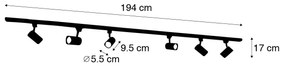 Nowoczesny system oświetlenia szynowego z 6 czarnymi reflektorami jednofazowymi 200 cm - Iconic Jeana Nowoczesny Oswietlenie wewnetrzne