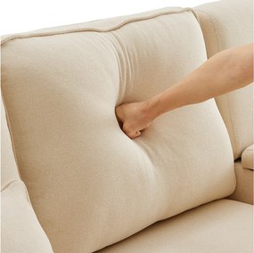 Nowoczesna kanapa 4-osobowa z tkaniny lnianej - z portami USB i 2 uchwytami na kubki - Beżowa