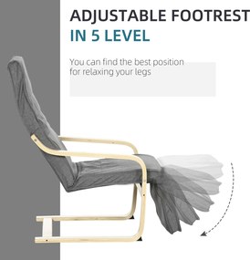 HOMCOM Fotel Akcentowy, Fotel Relaksacyjny z Regulowaną Podnóżką, Ramą z Drewna Brzozowego, do 120 kg, 66,5 x 94 x 100 cm, Szary