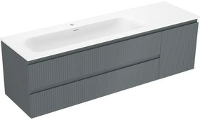 Mexen Rivel szafka łazienkowa 160 cm z umywalką Vela lewą, 2S, 1D, ryflowana, grafit/biała mat - 91A23-16047-3-BBFFF66-W23L01