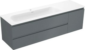 Mexen Rivel szafka łazienkowa 160 cm z umywalką Vela lewą, 2S, 1D, ryflowana, grafit/biała mat - 91A23-16047-3-BBFFF66-W23L01