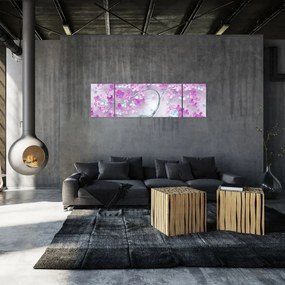 Obraz kwiatów na srebrnej łodydze - abstrakcja (170x50 cm)