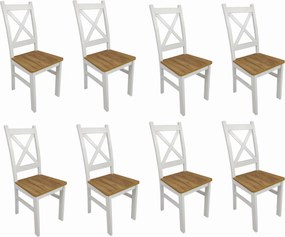 8x Krzesło drewniane Krzyżak Biały dąb craft LOFT białe nogi